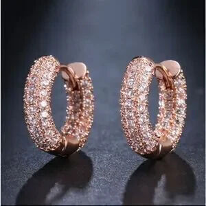 Rose Gold Pave Simulated Diamond Huggie HoopEarrings